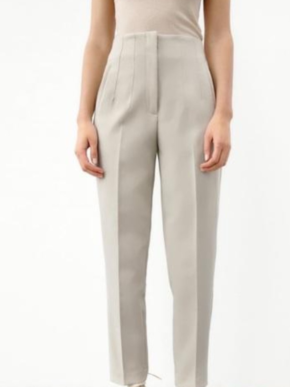 Zara High-Waist Tailored Trousers in Light Beige